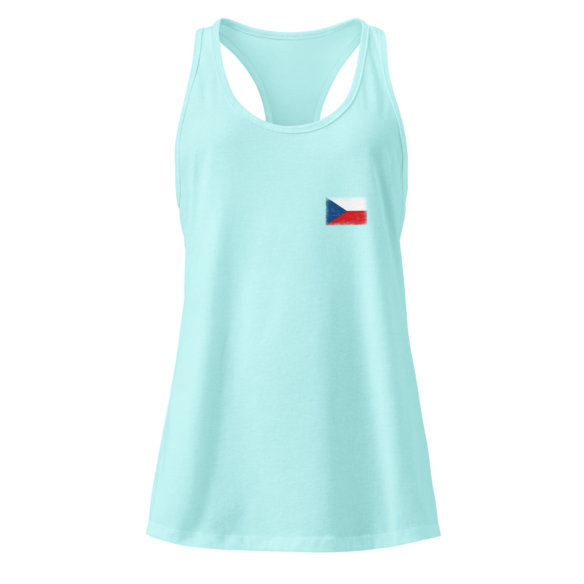 Czechia flag racerback tank top in Cancun, vintage-washed print, small flag on the left chest, women cut, front view