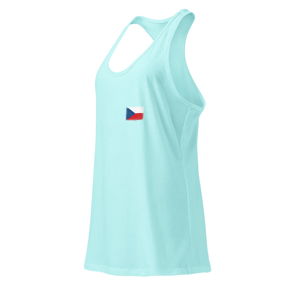 Czechia flag racerback tank top in Cancun, vintage-washed print, small flag on the left chest, women cut, side view