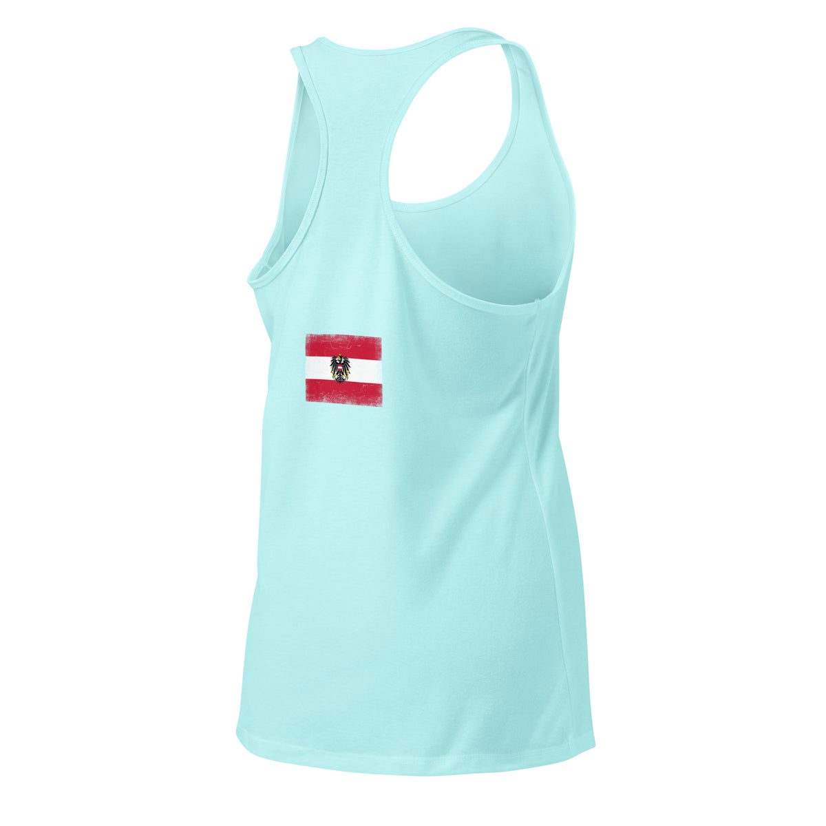 Austria flag racerback tank top in Cancun, vintage-washed print, flag across the upper back, women cut, back view