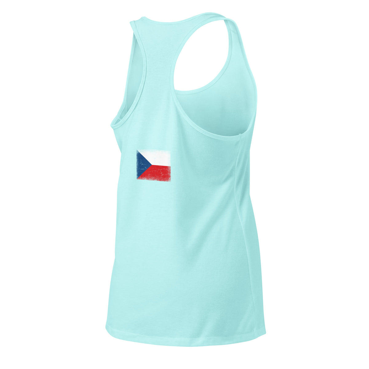 Czechia flag racerback tank top in Cancun, vintage-washed print, flag across the upper back, women cut, back view