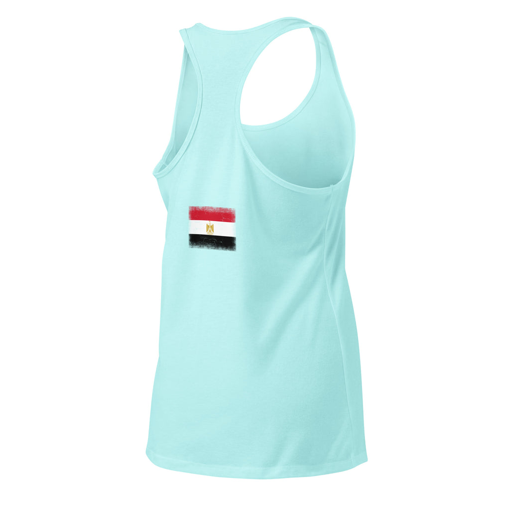 Egypt flag racerback tank top in Cancun, vintage-washed print, flag across the upper back, women cut, back view