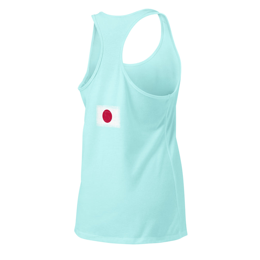 Japan flag racerback tank top in Cancun, vintage-washed print, flag across the upper back, women cut, back view