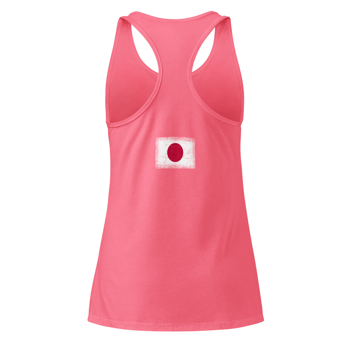 Japan flag racerback tank top in Hot Pink, vintage-washed print, flag across the upper back, women cut, back view