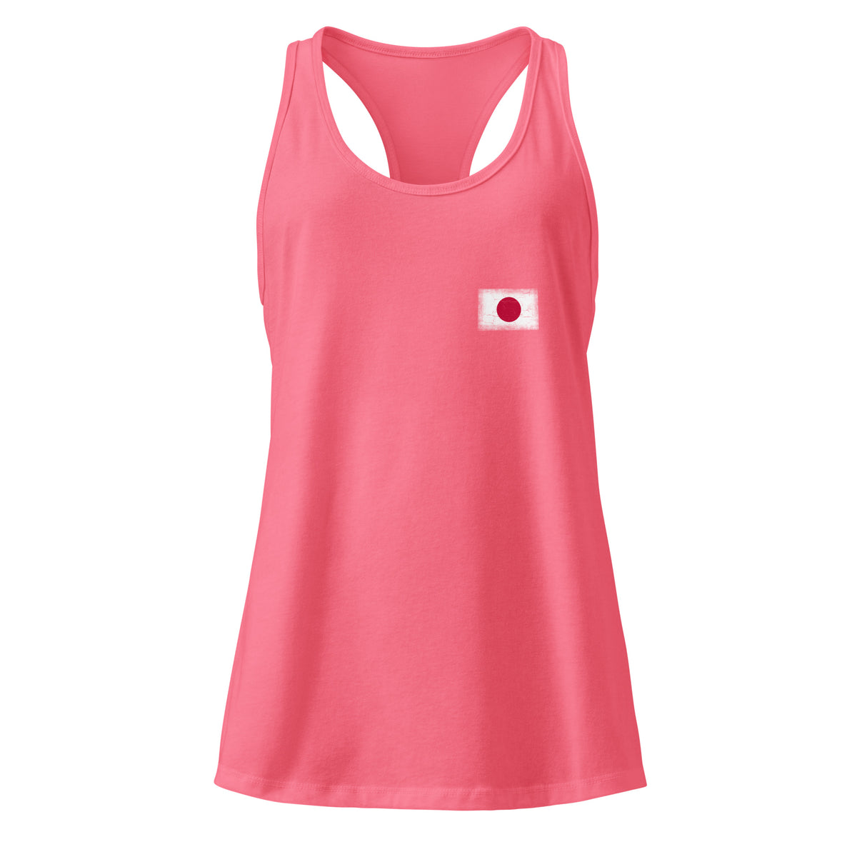 Japan flag racerback tank top in Hot Pink, vintage-washed print, small flag on the left chest, women cut, front view