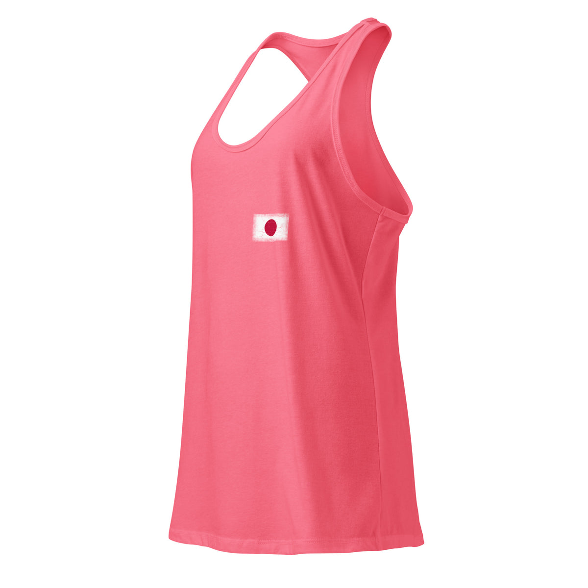 Japan flag racerback tank top in Hot Pink, vintage-washed print, small flag on the left chest, women cut, side view