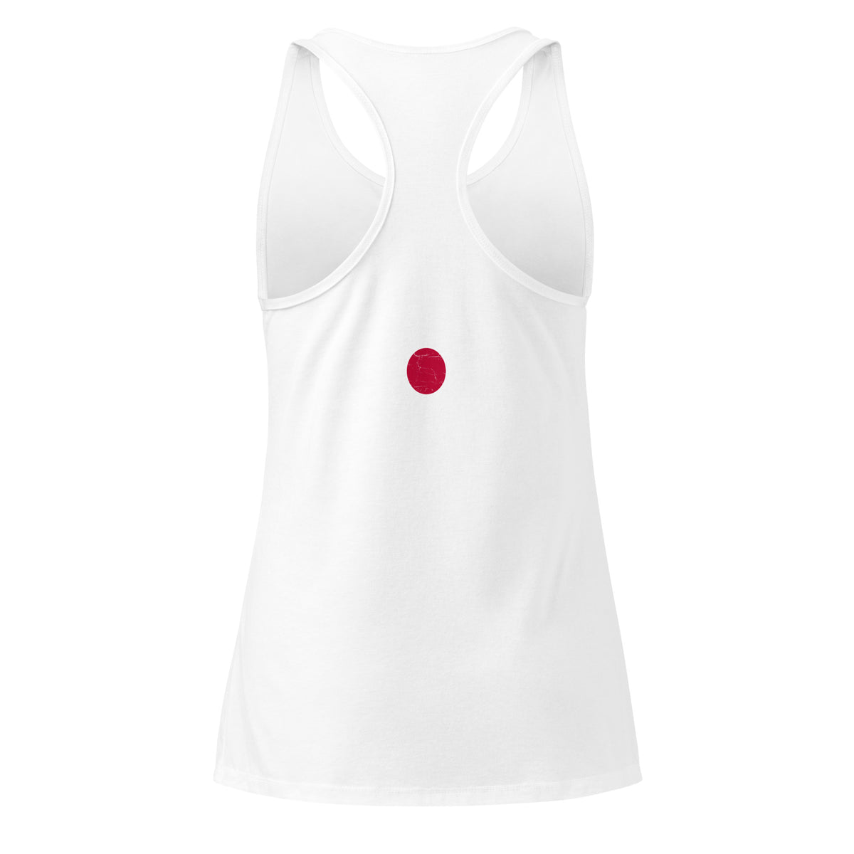 Japan flag racerback tank top in White, vintage-washed print, flag across the upper back, women cut, back view