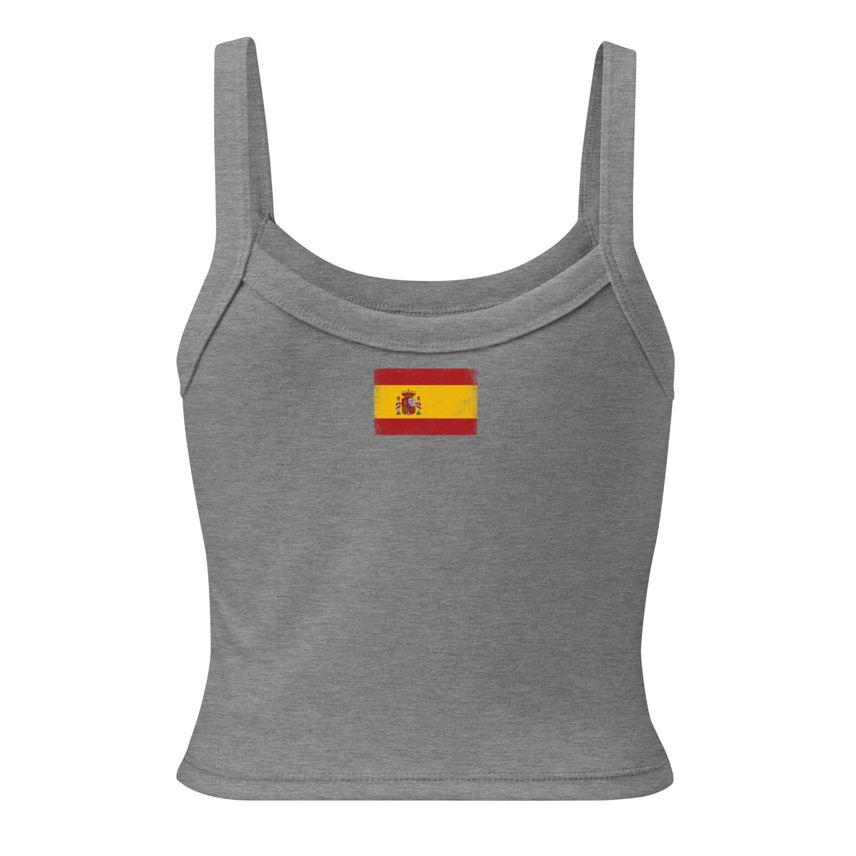 Spain flag rib tank top in Athletic Heather, vintage-washed print, flag across the upper back, women cut, back view
