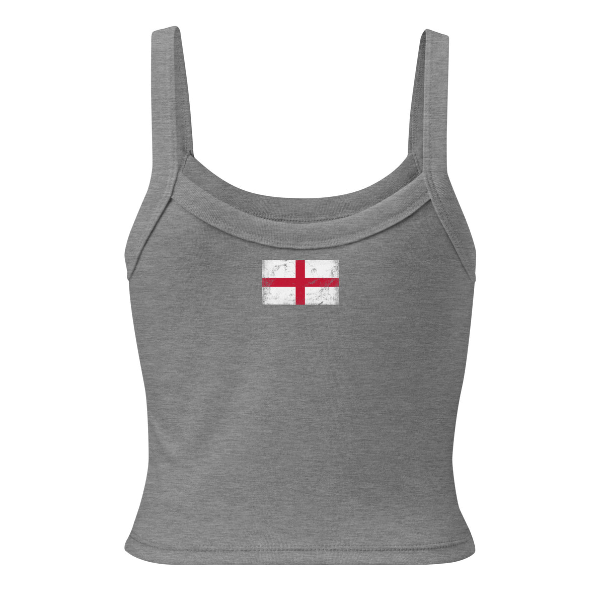 England flag rib tank top in Athletic Heather, vintage-washed print, flag across the upper back, women cut, back view