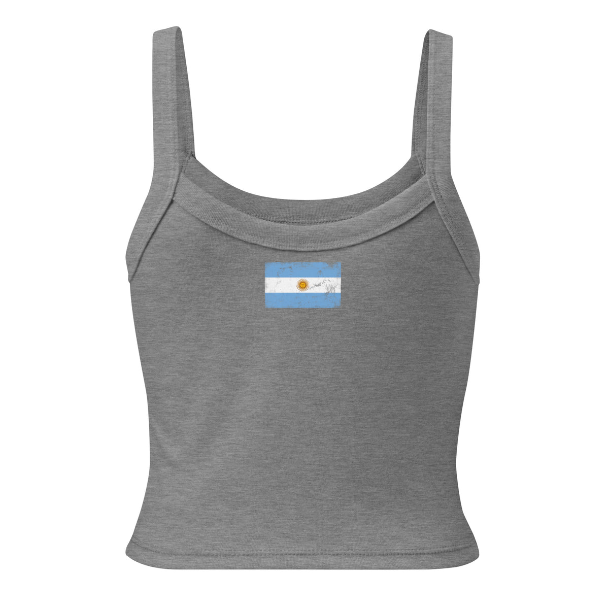 Argentina flag rib tank top in Athletic Heather, vintage-washed print, flag across the upper back, women cut, back view