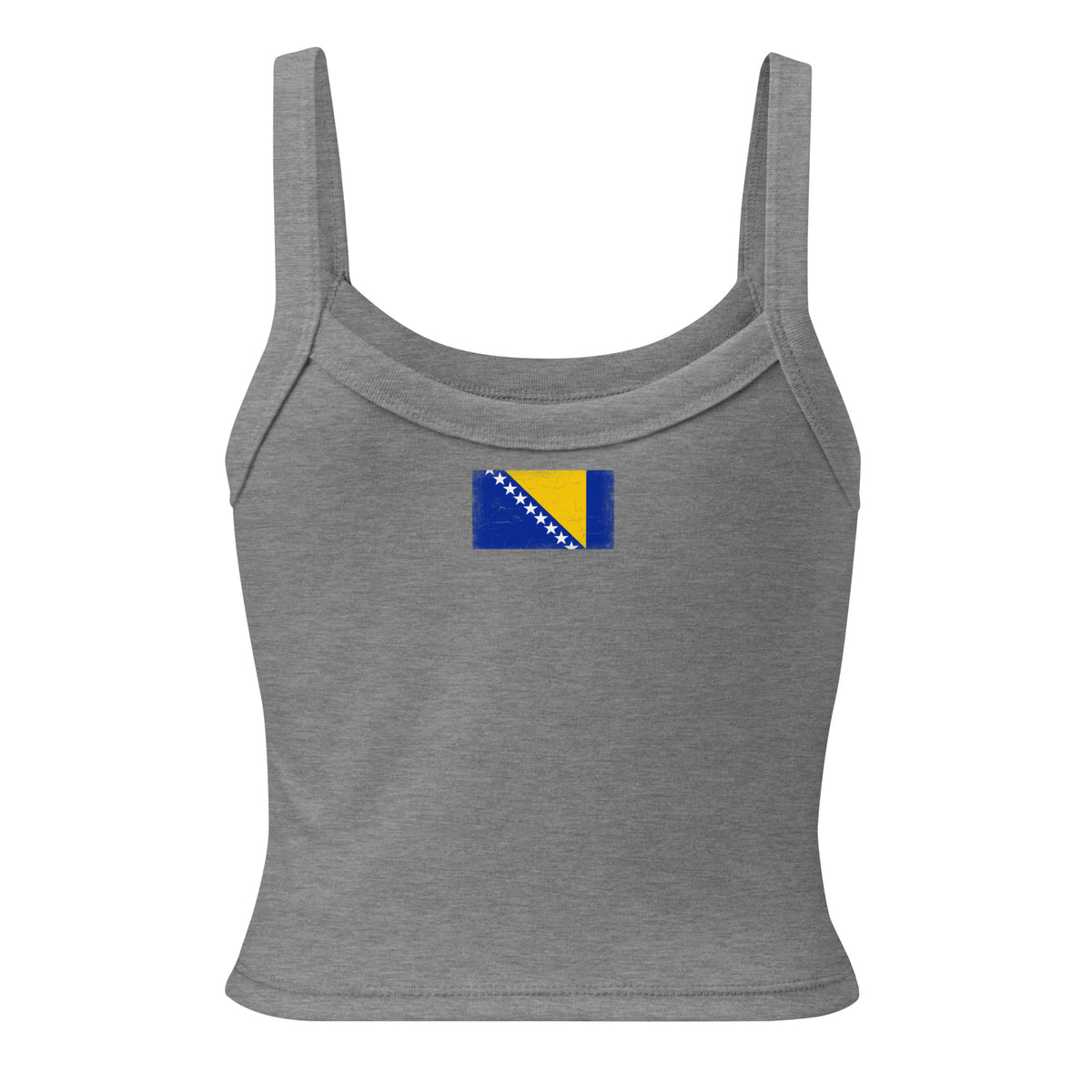 Bosnia and Herzegovina flag rib tank top in Athletic Heather, vintage-washed print, flag across the upper back, women cut, back view