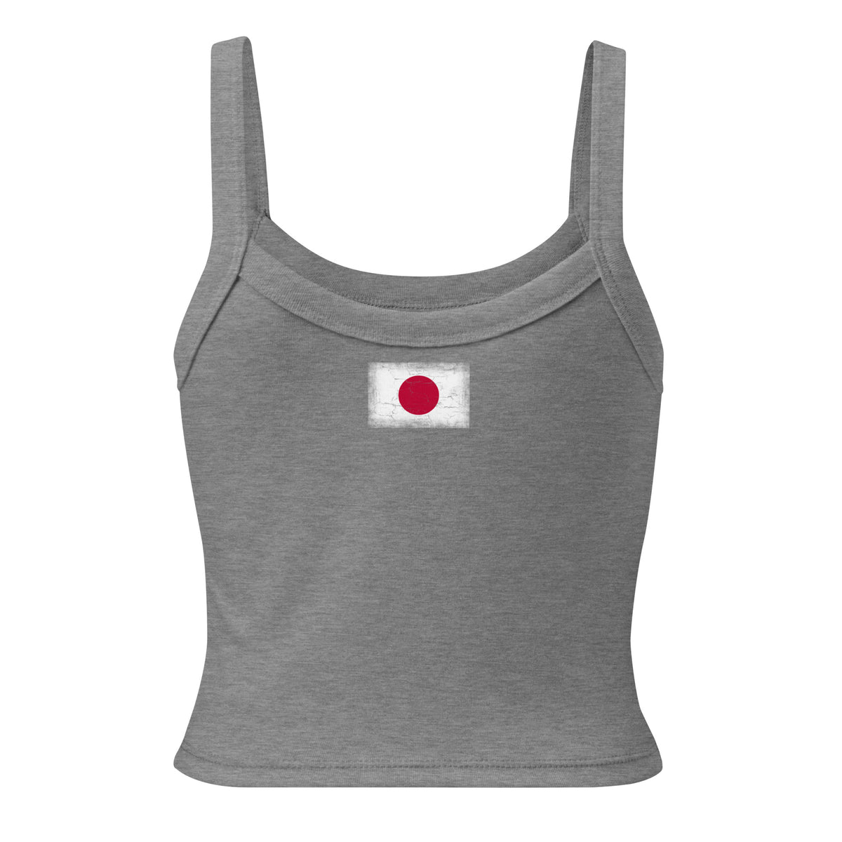 Japan flag rib tank top in Athletic Heather, vintage-washed print, flag across the upper back, women cut, back view