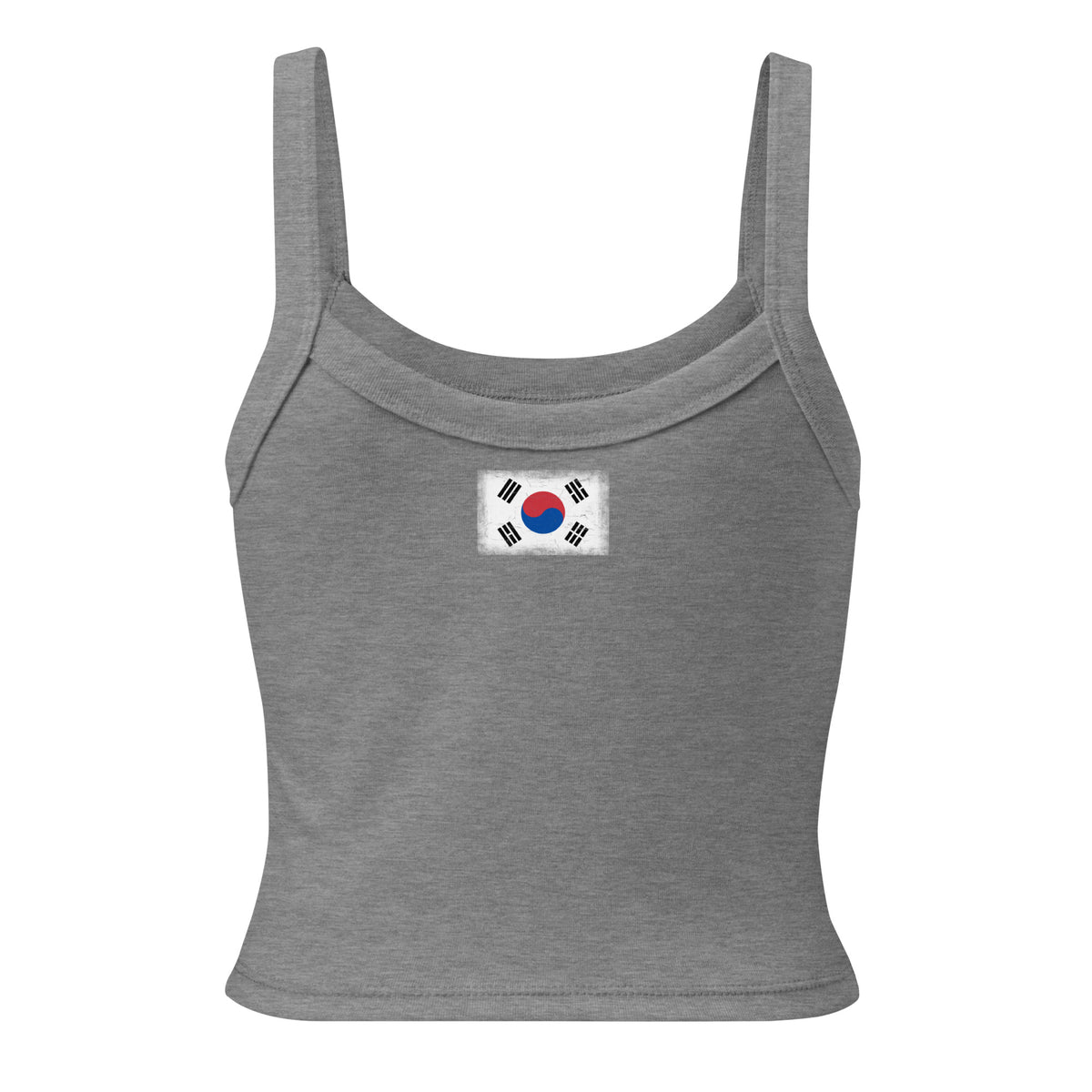 South Korea flag rib tank top in Athletic Heather, vintage-washed print, flag across the upper back, women cut, back view