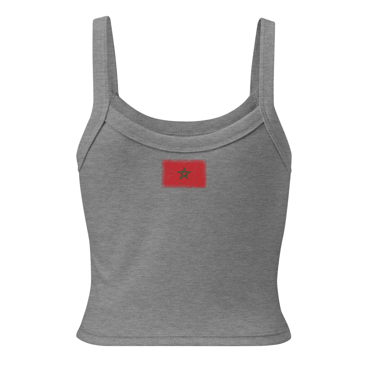 Morocco flag rib tank top in Athletic Heather, vintage-washed print, flag across the upper back, women cut, back view