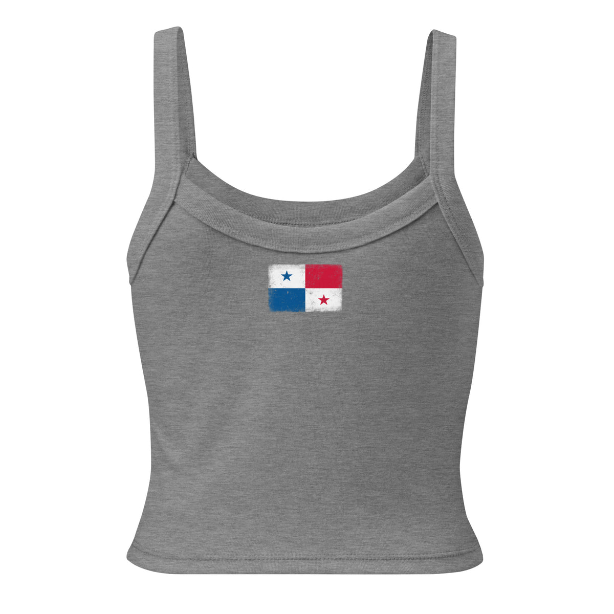 Panama flag rib tank top in Athletic Heather, vintage-washed print, flag across the upper back, women cut, back view