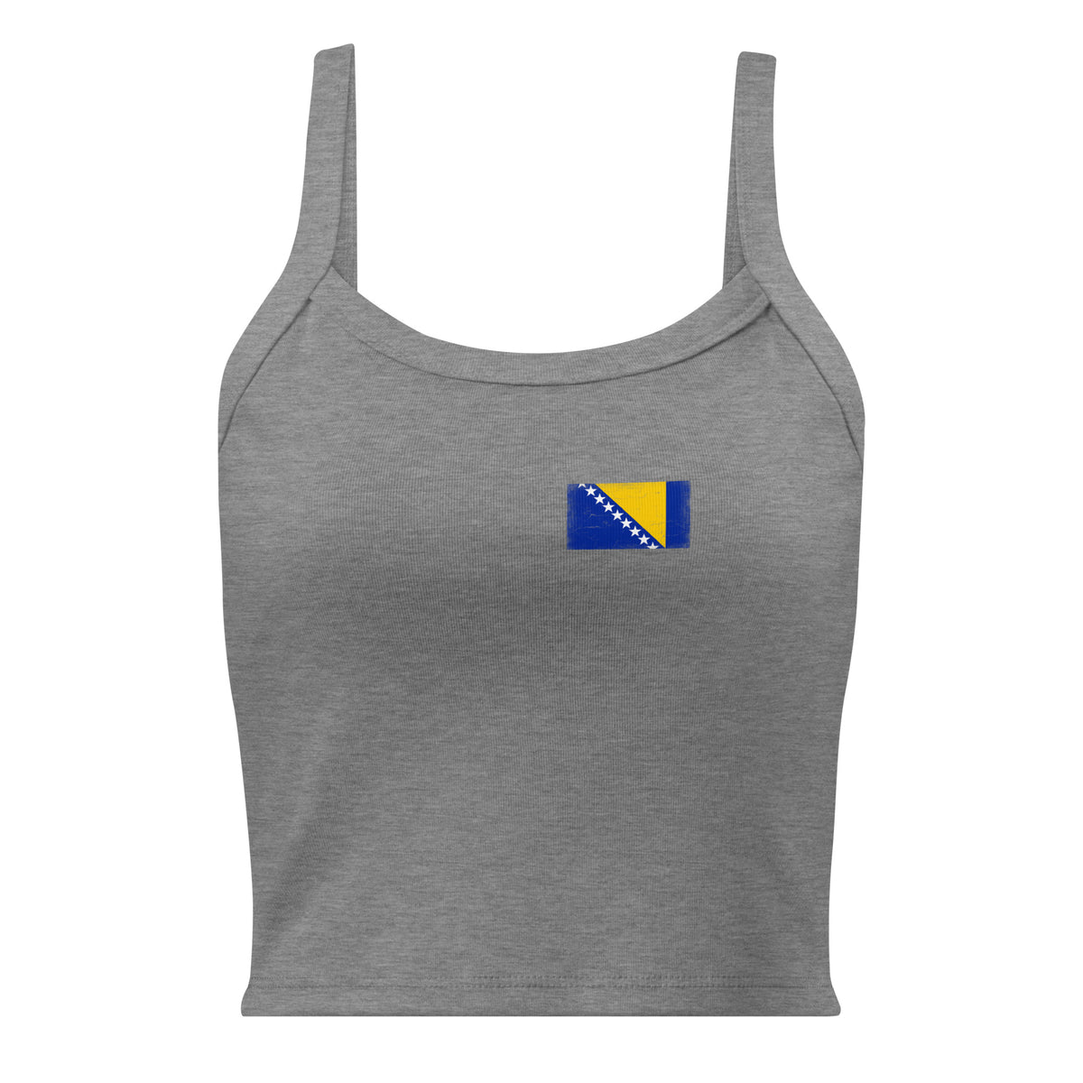 Bosnia and Herzegovina flag rib tank top in Athletic Heather, vintage-washed print, small flag on the left chest, women cut, front view