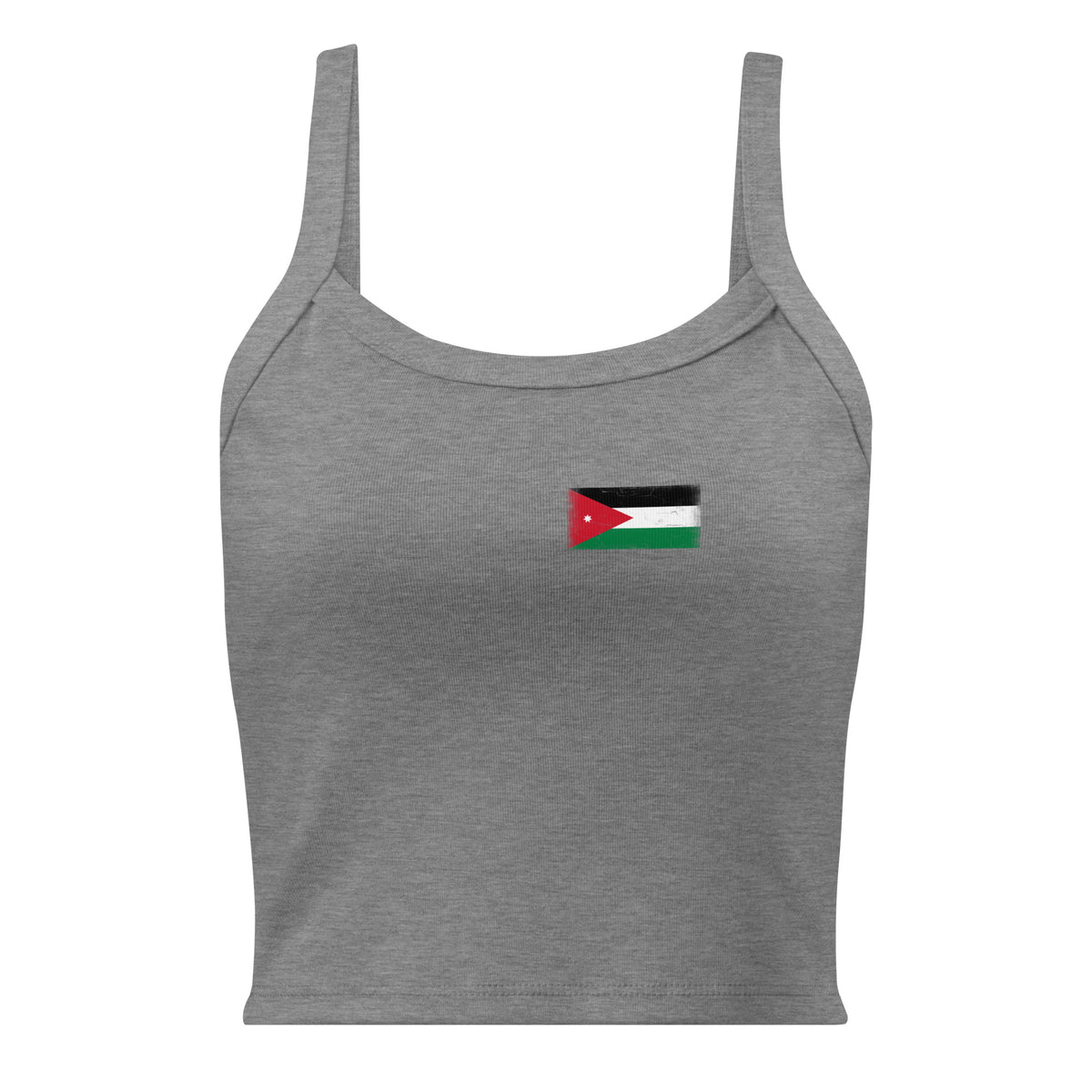 Jordan flag rib tank top in Athletic Heather, vintage-washed print, small flag on the left chest, women cut, front view