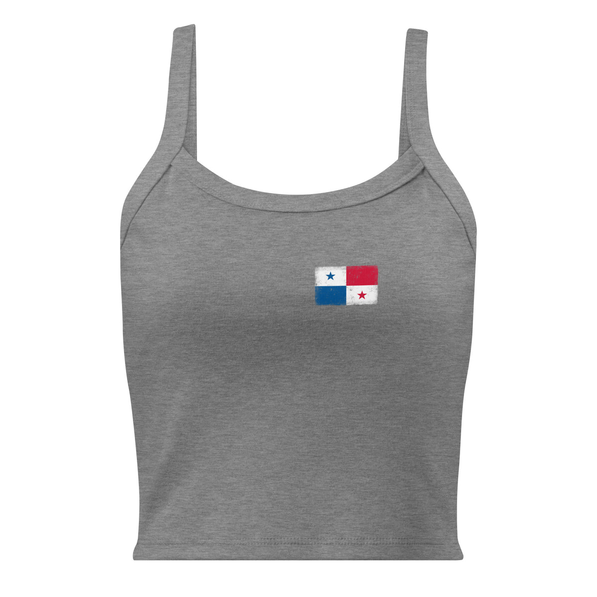 Panama flag rib tank top in Athletic Heather, vintage-washed print, small flag on the left chest, women cut, front view