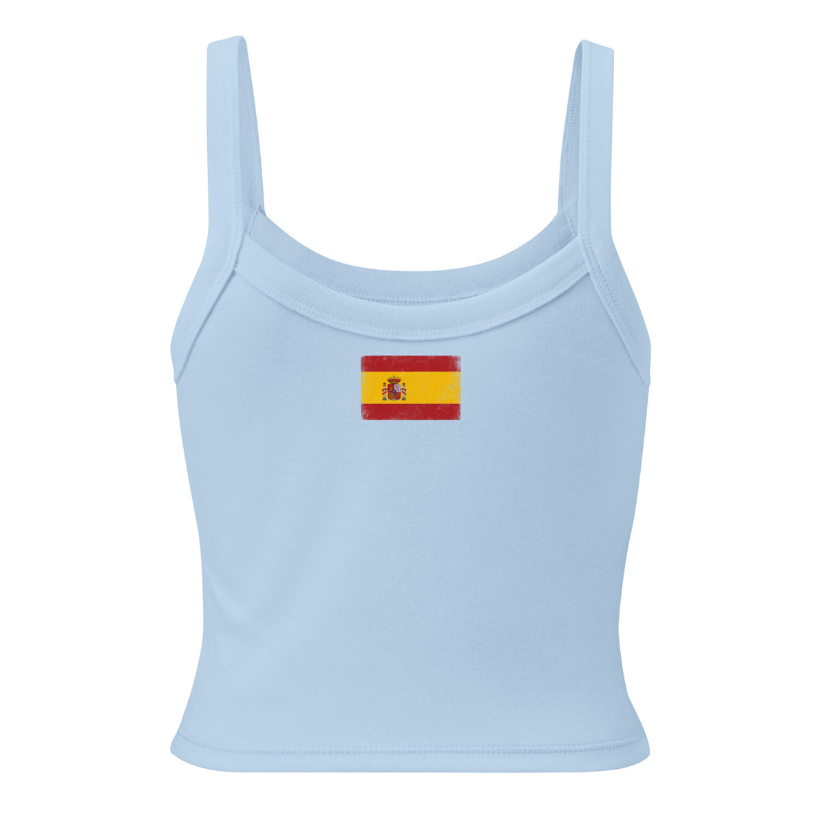 Spain flag rib tank top in Solid Baby Blue Blend, vintage-washed print, flag across the upper back, women cut, back view