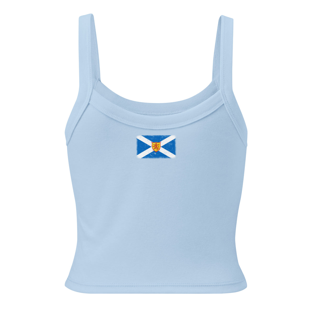 Scotland flag rib tank top in Solid Baby Blue Blend, vintage-washed print, flag across the upper back, women cut, back view
