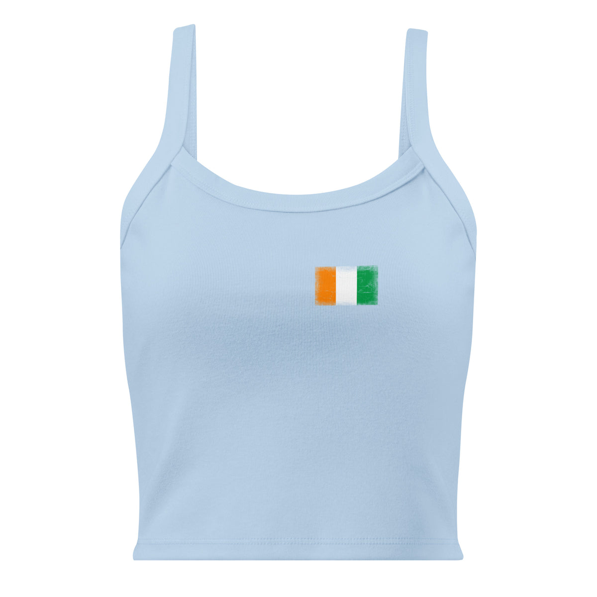 Côte d'Ivoire flag rib tank top in Solid Baby Blue Blend, vintage-washed print, small flag on the left chest, women cut, front view