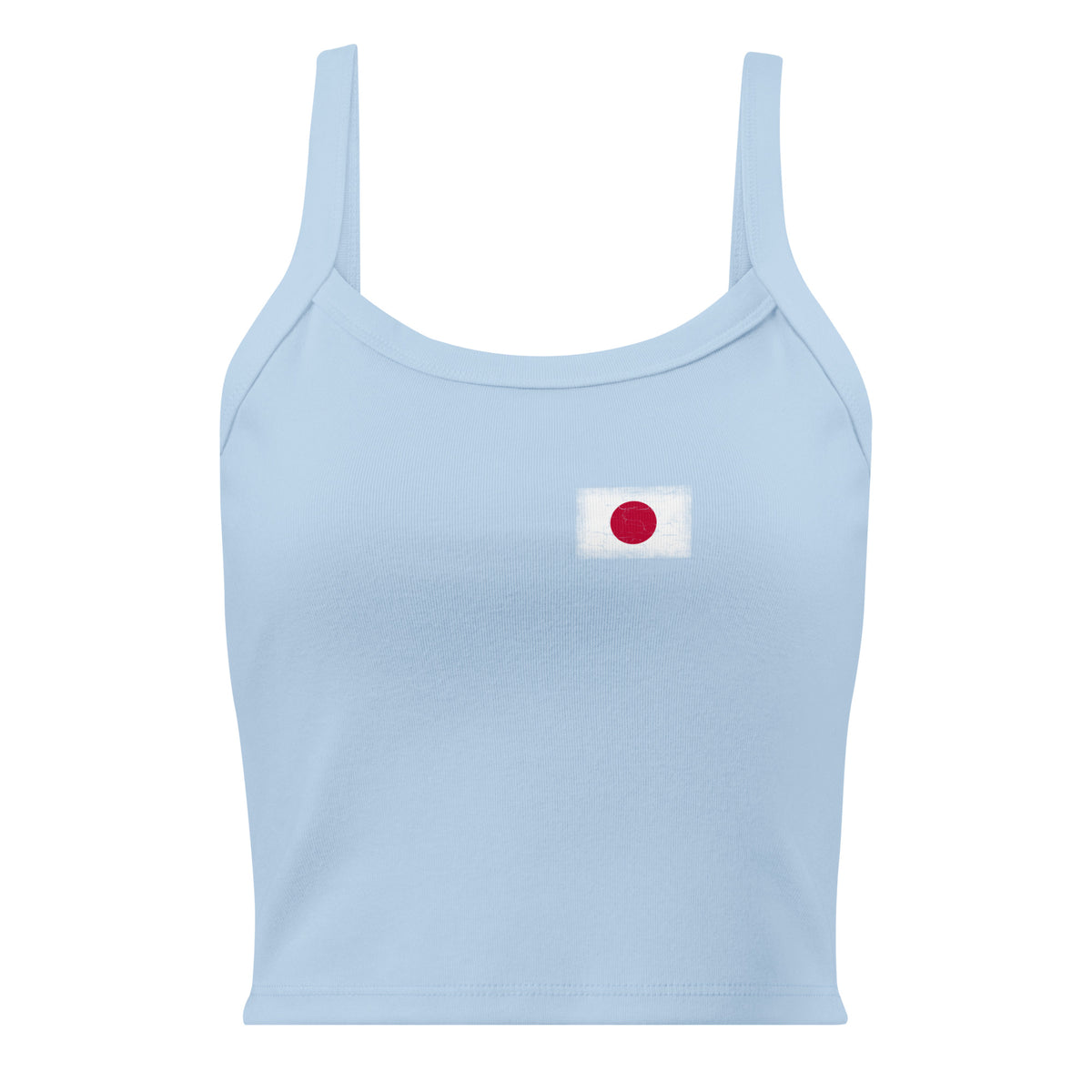 Japan flag rib tank top in Solid Baby Blue Blend, vintage-washed print, small flag on the left chest, women cut, front view
