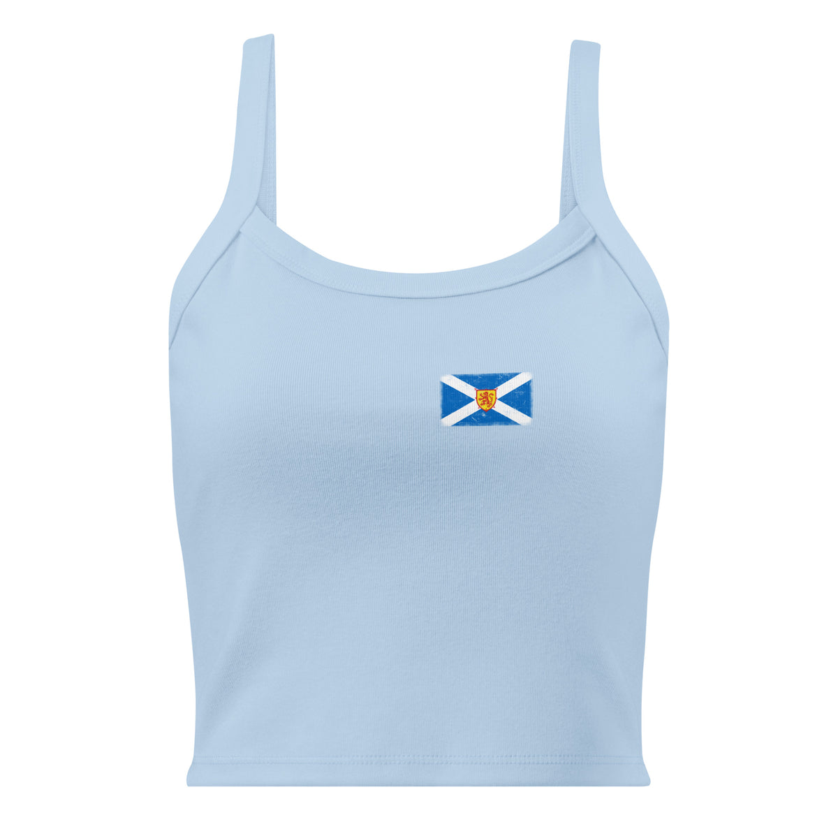 Scotland flag rib tank top in Solid Baby Blue Blend, vintage-washed print, small flag on the left chest, women cut, front view