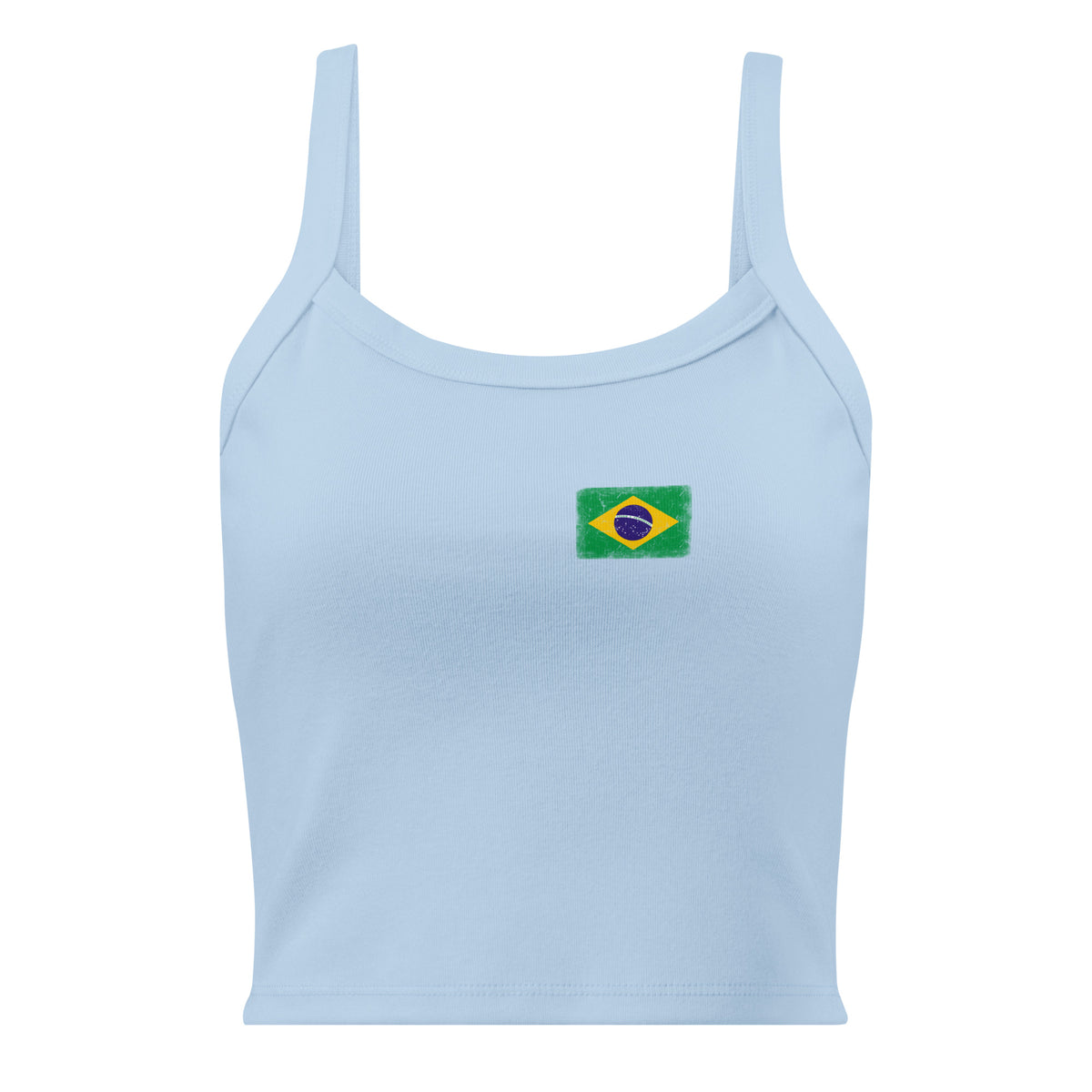 Brasil flag rib tank top in Solid Baby Blue Blend, vintage-washed print, small flag on the left chest, women cut, front view