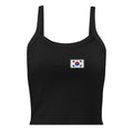 South Korea flag rib tank top in Solid Black Blend, vintage-washed print, small flag on the left chest, women cut, front view