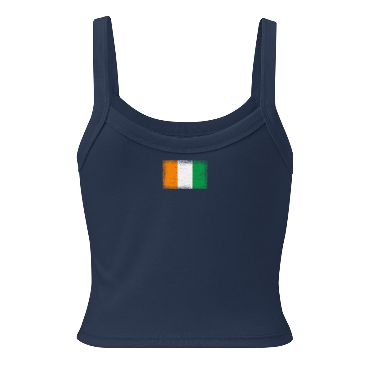 Côte d'Ivoire flag rib tank top in Solid Navy Blend, vintage-washed print, flag across the upper back, women cut, back view