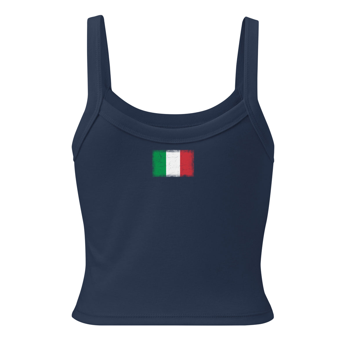Italy flag rib tank top in Solid Navy Blend, vintage-washed print, flag across the upper back, women cut, back view