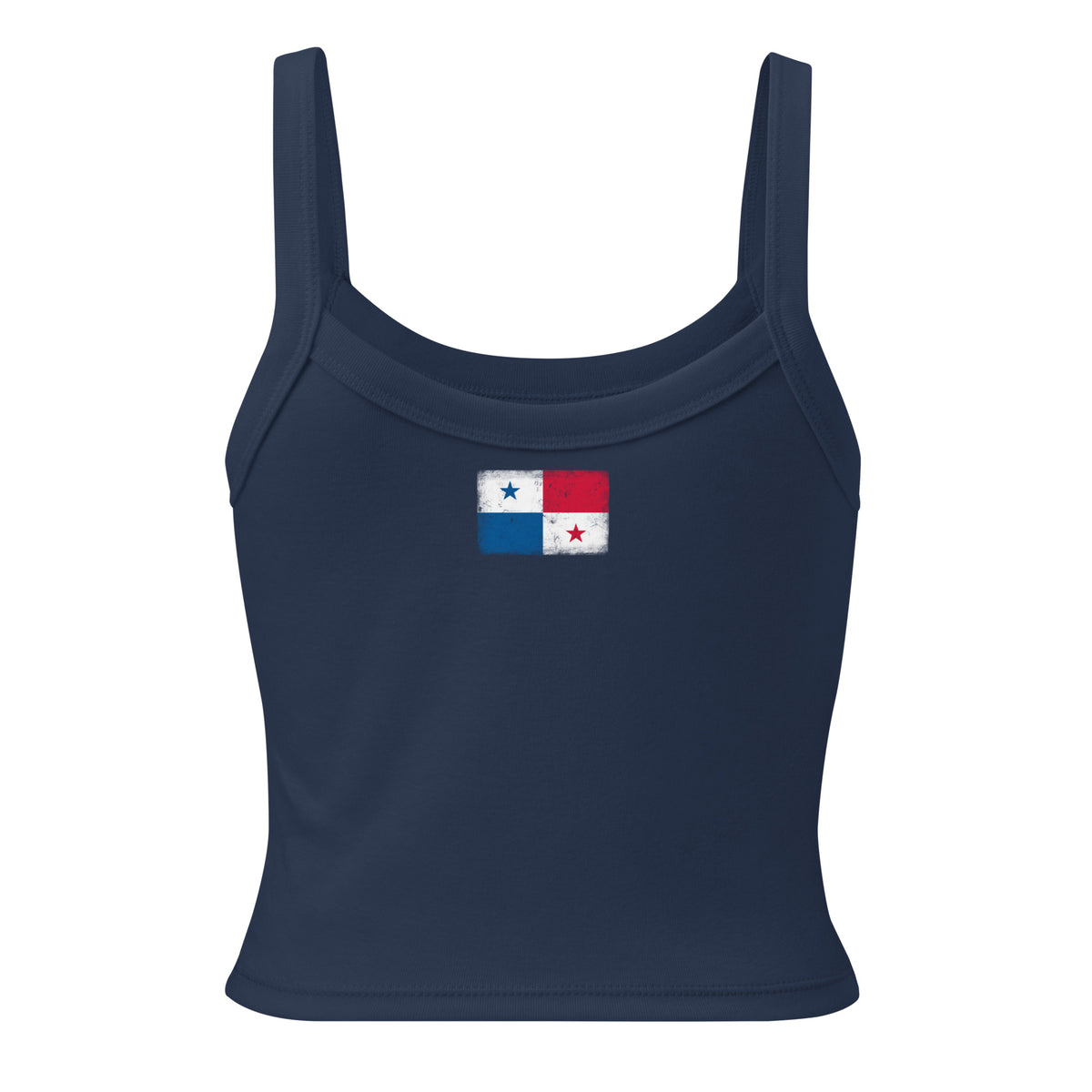Panama flag rib tank top in Solid Navy Blend, vintage-washed print, flag across the upper back, women cut, back view