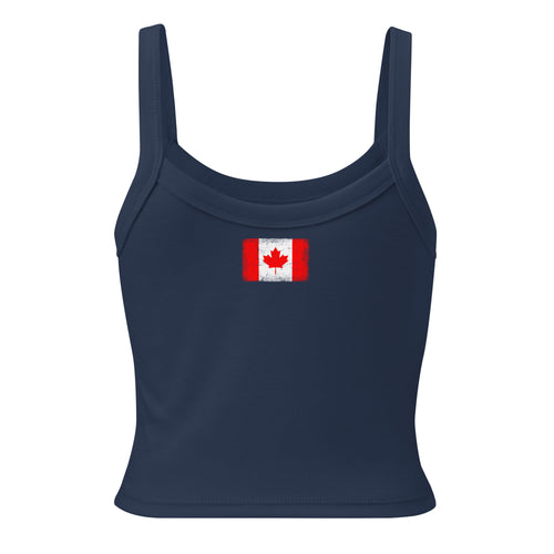Canada flag rib tank top in Solid Navy Blend, vintage-washed print, flag across the upper back, women cut, back view
