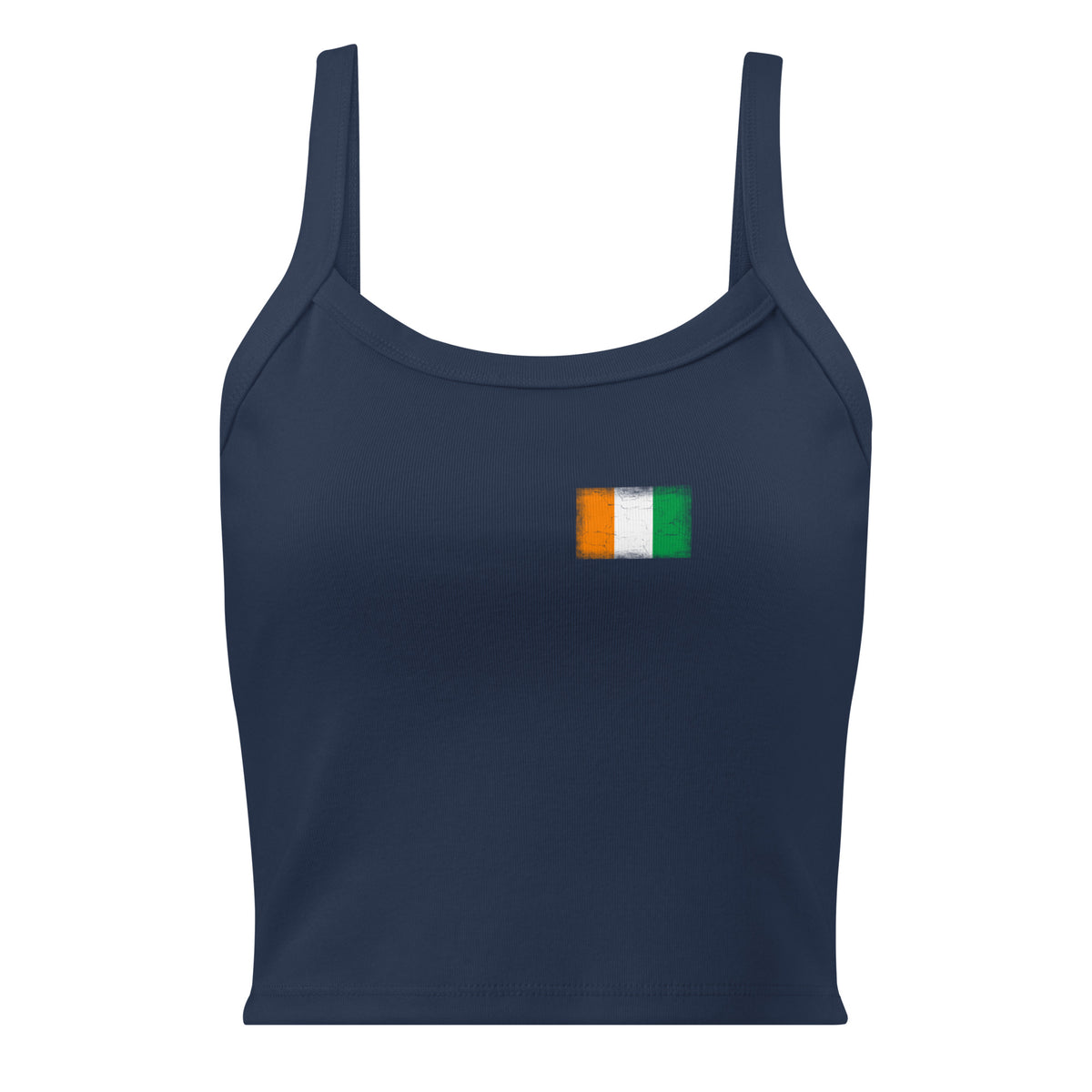 Côte d'Ivoire flag rib tank top in Solid Navy Blend, vintage-washed print, small flag on the left chest, women cut, front view