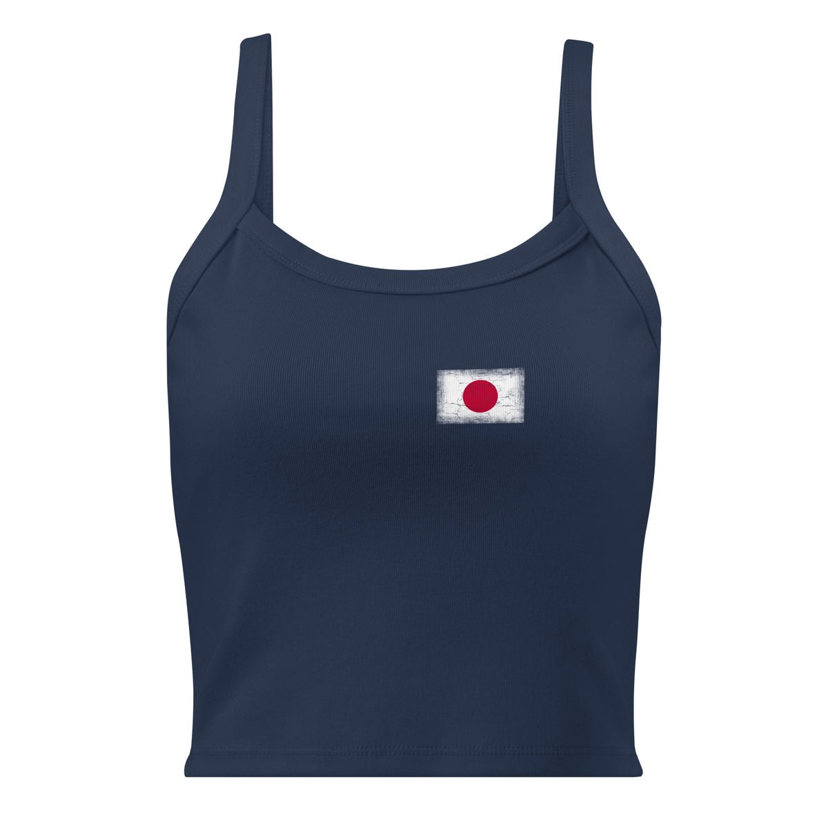 Japan flag rib tank top in Solid Navy Blend, vintage-washed print, small flag on the left chest, women cut, front view
