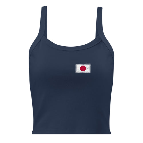 Japan flag rib tank top in Solid Navy Blend, vintage-washed print, small flag on the left chest, women cut, front view