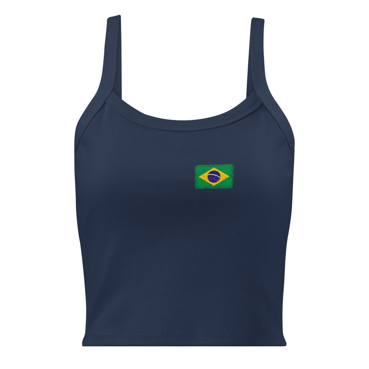Brasil flag rib tank top in Solid Navy Blend, vintage-washed print, small flag on the left chest, women cut, front view