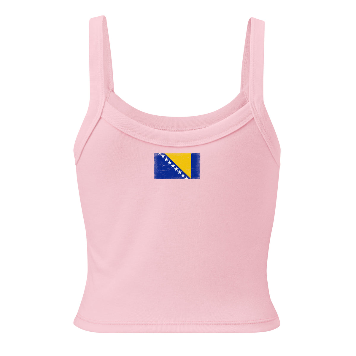 Bosnia and Herzegovina flag rib tank top in Solid Pink Blend, vintage-washed print, flag across the upper back, women cut, back view