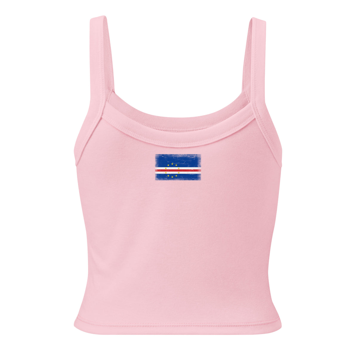 Cape Verde flag rib tank top in Solid Pink Blend, vintage-washed print, flag across the upper back, women cut, back view