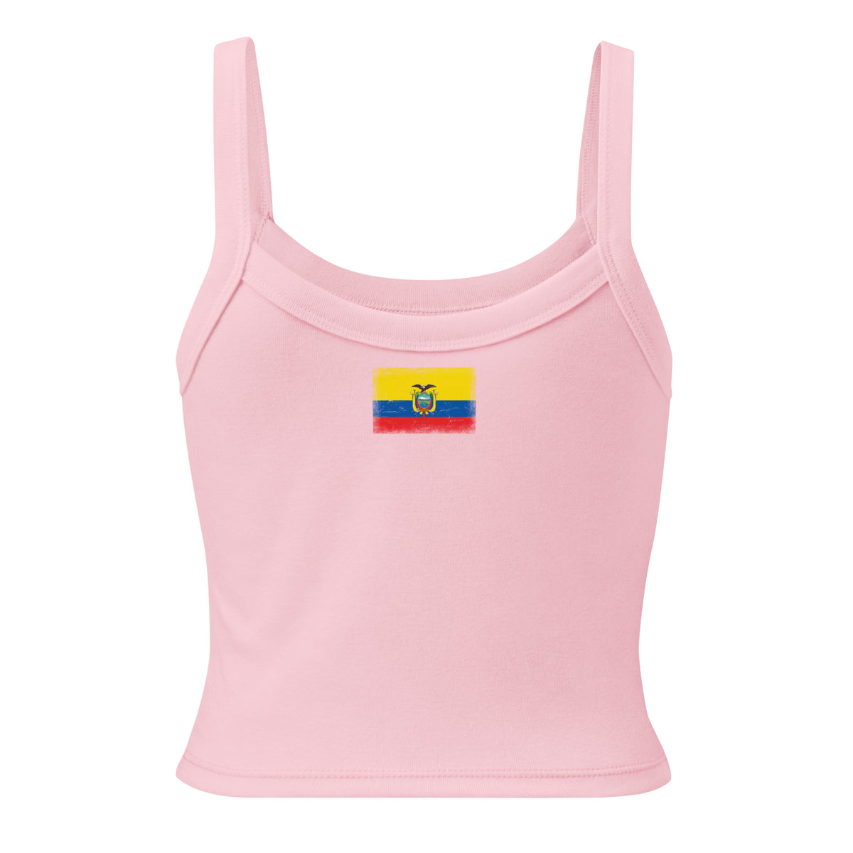 Ecuador flag rib tank top in Solid Pink Blend, vintage-washed print, flag across the upper back, women cut, back view