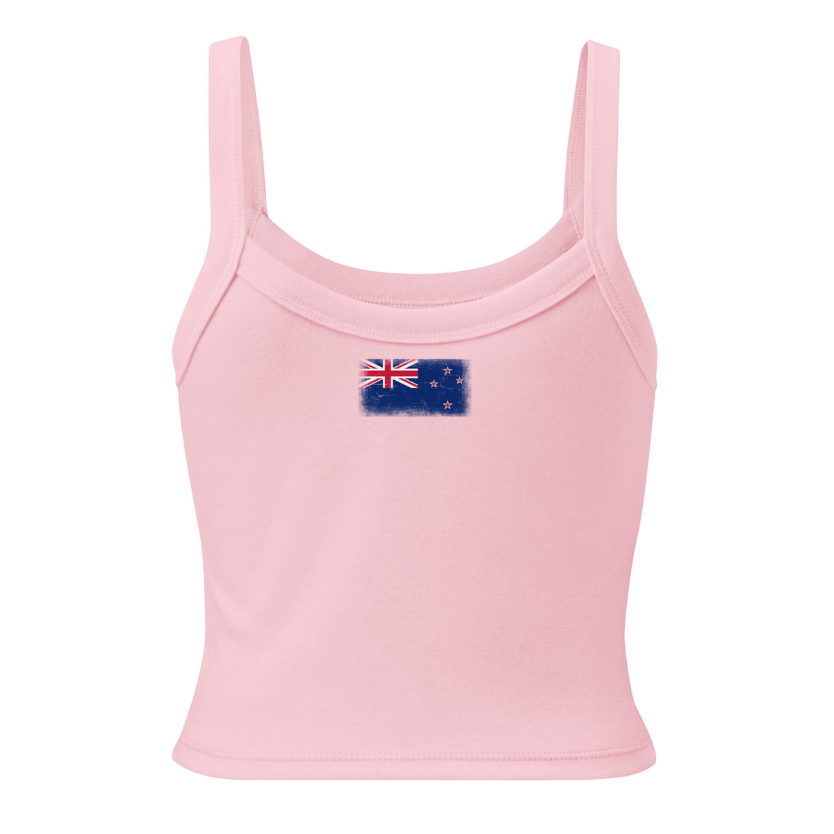 New Zealand flag rib tank top in Solid Pink Blend, vintage-washed print, flag across the upper back, women cut, back view