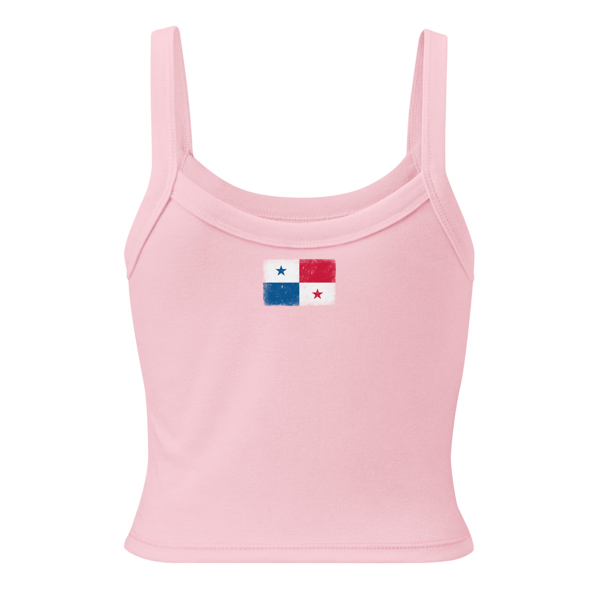 Panama flag rib tank top in Solid Pink Blend, vintage-washed print, flag across the upper back, women cut, back view
