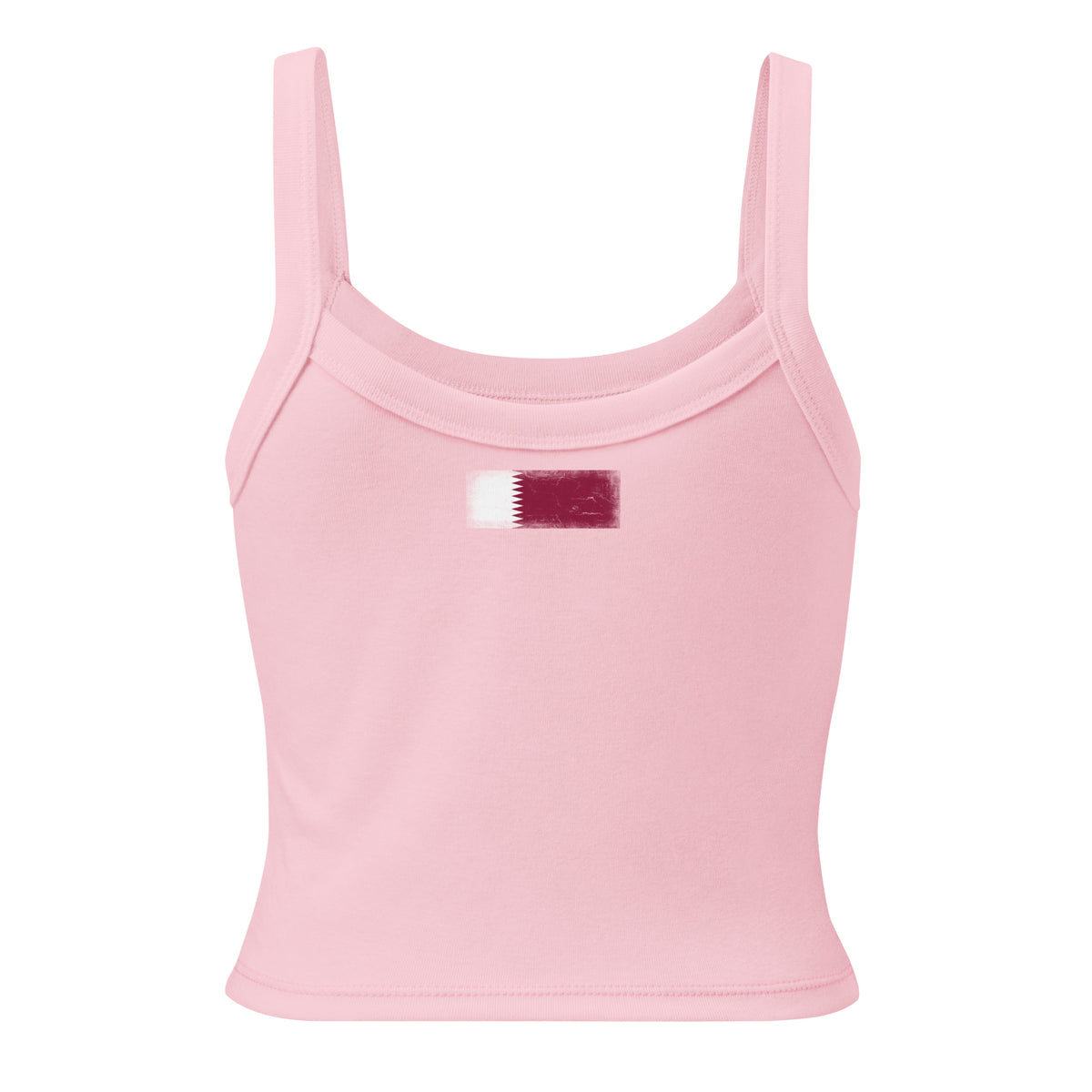 Qatar flag rib tank top in Solid Pink Blend, vintage-washed print, flag across the upper back, women cut, back view