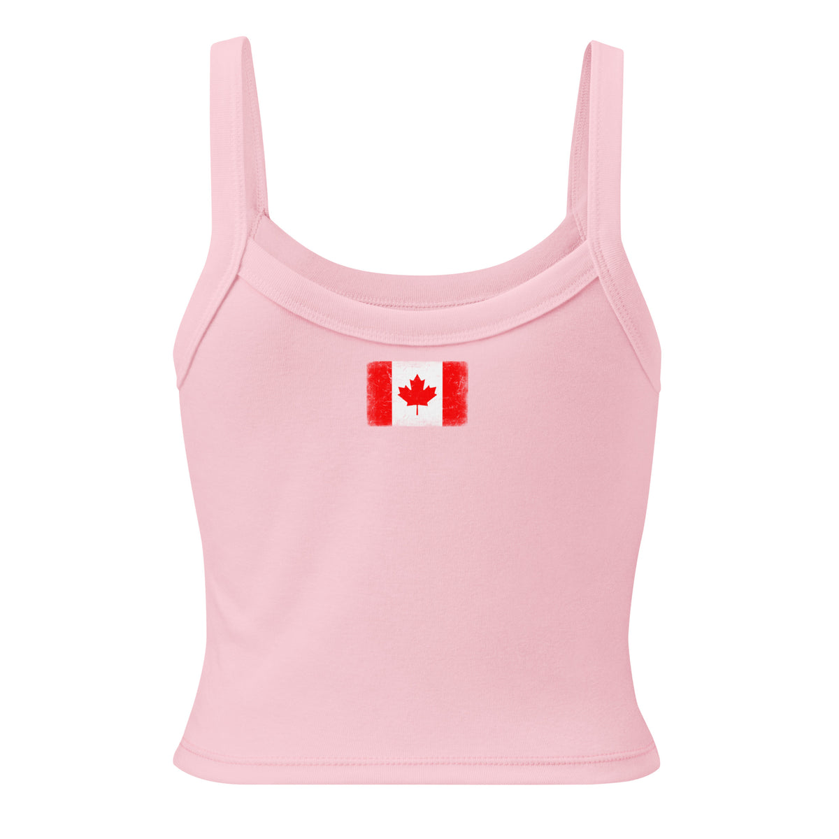 Canada flag rib tank top in Solid Pink Blend, vintage-washed print, flag across the upper back, women cut, back view