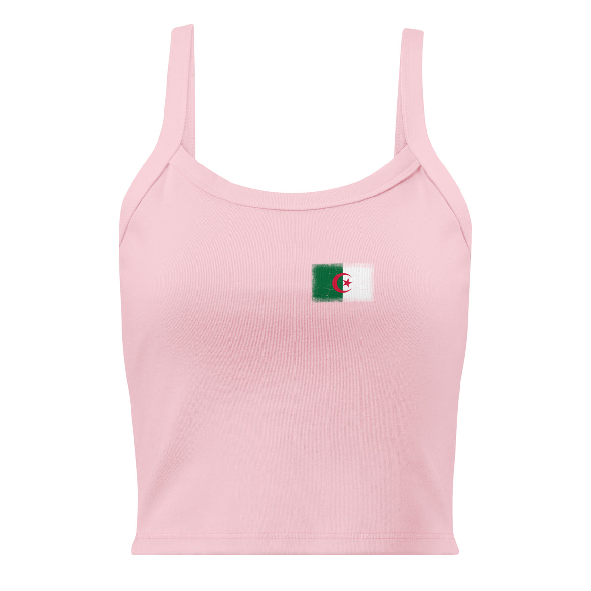 Algeria flag rib tank top in Solid Pink Blend, vintage-washed print, small flag on the left chest, women cut, front view