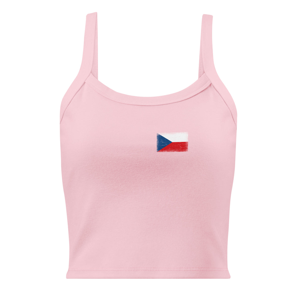 Czechia flag rib tank top in Solid Pink Blend, vintage-washed print, small flag on the left chest, women cut, front view