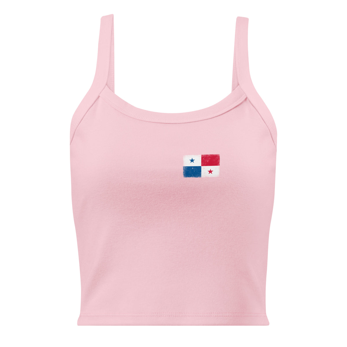 Panama flag rib tank top in Solid Pink Blend, vintage-washed print, small flag on the left chest, women cut, front view