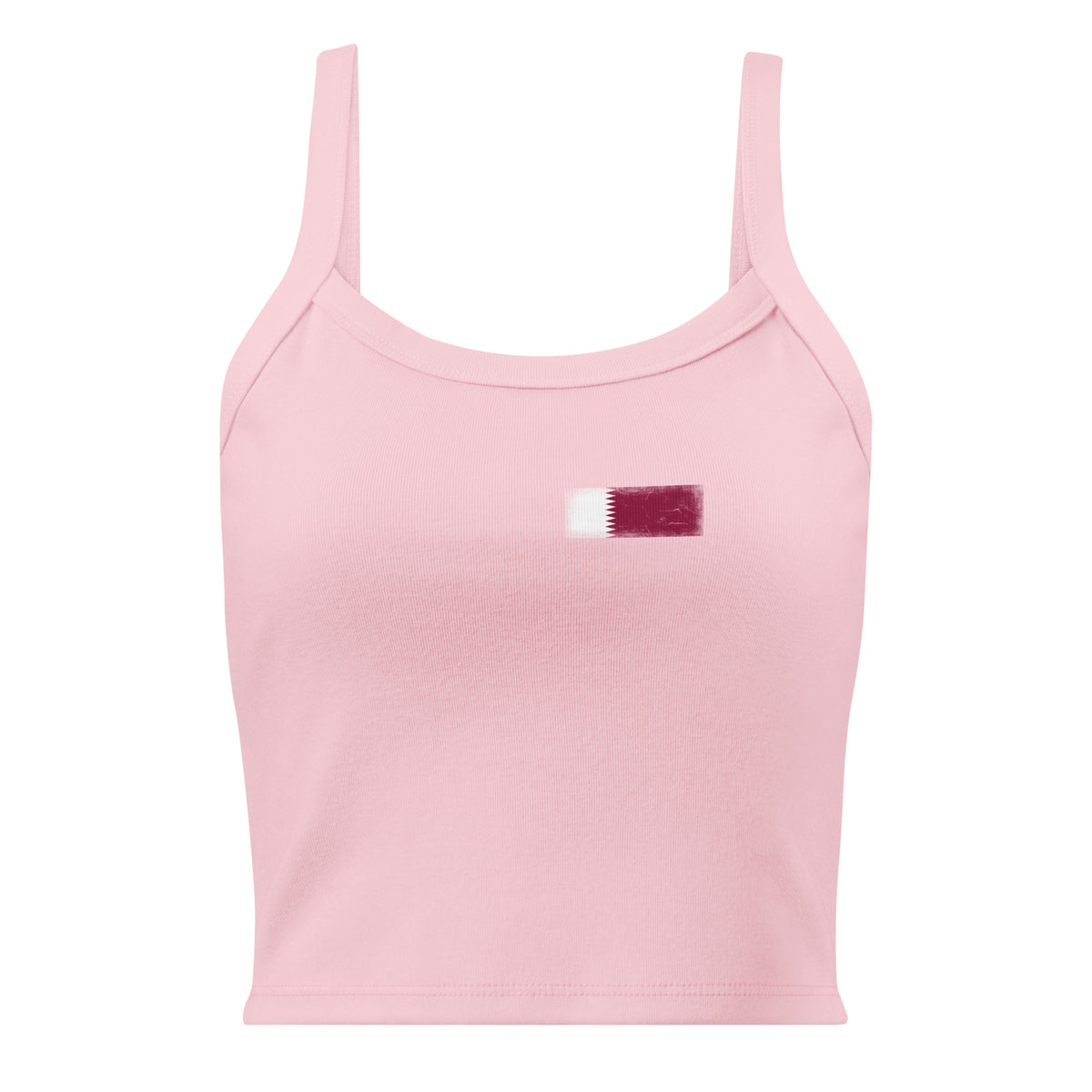 Qatar flag rib tank top in Solid Pink Blend, vintage-washed print, small flag on the left chest, women cut, front view