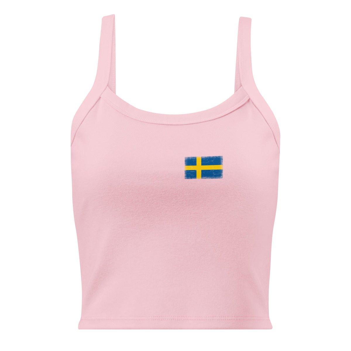 Sweden flag rib tank top in Solid Pink Blend, vintage-washed print, small flag on the left chest, women cut, front view