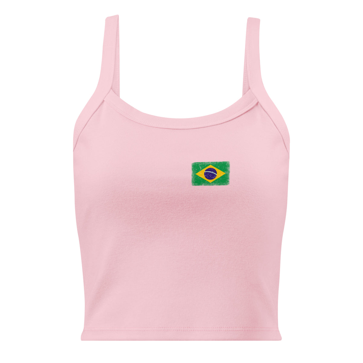 Brasil flag rib tank top in Solid Pink Blend, vintage-washed print, small flag on the left chest, women cut, front view
