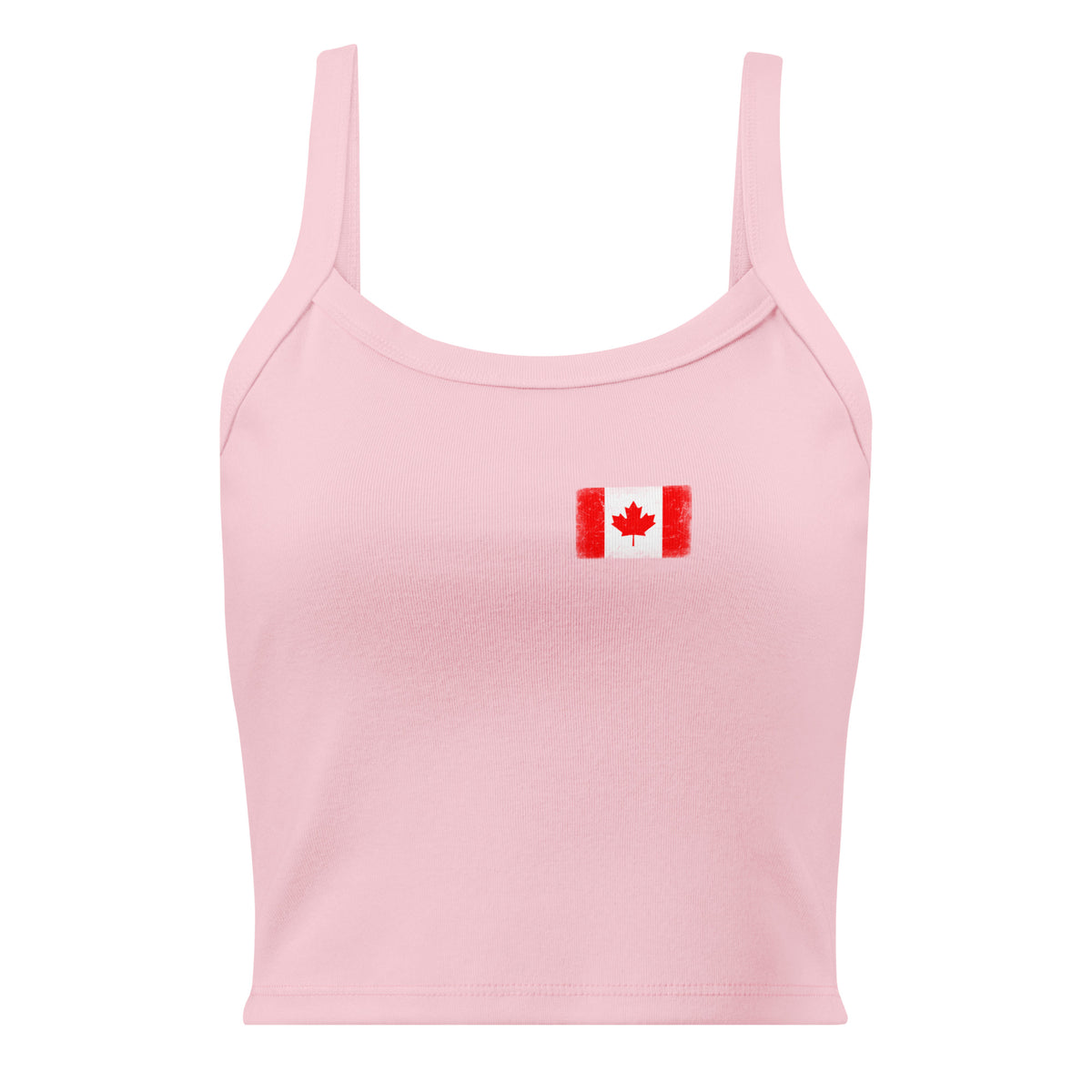 Canada flag rib tank top in Solid Pink Blend, vintage-washed print, small flag on the left chest, women cut, front view
